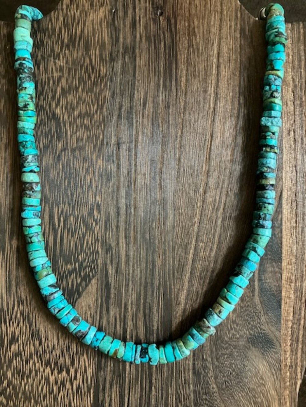 Chunky Turquoise Heishi Southwestern Necklace with Sterling - Picture 2 of 7